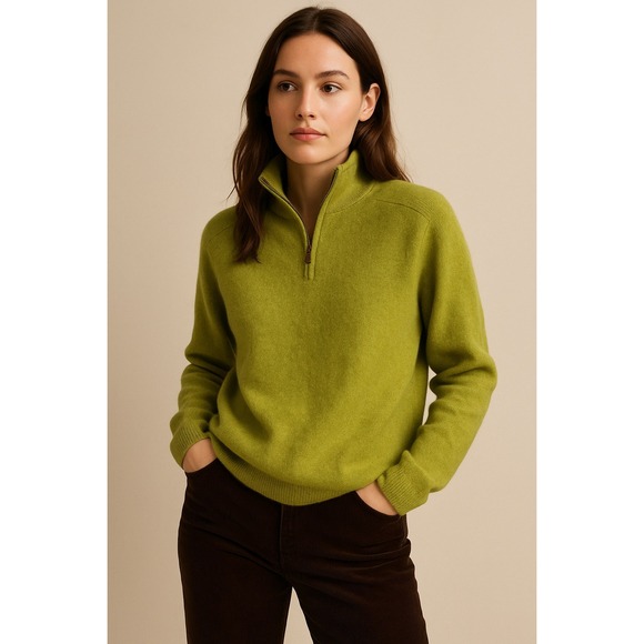 Rainforest Women's Large Cashmere Sweater Green Quarter Zip Mock Neck NWOT - Picture 1 of 10